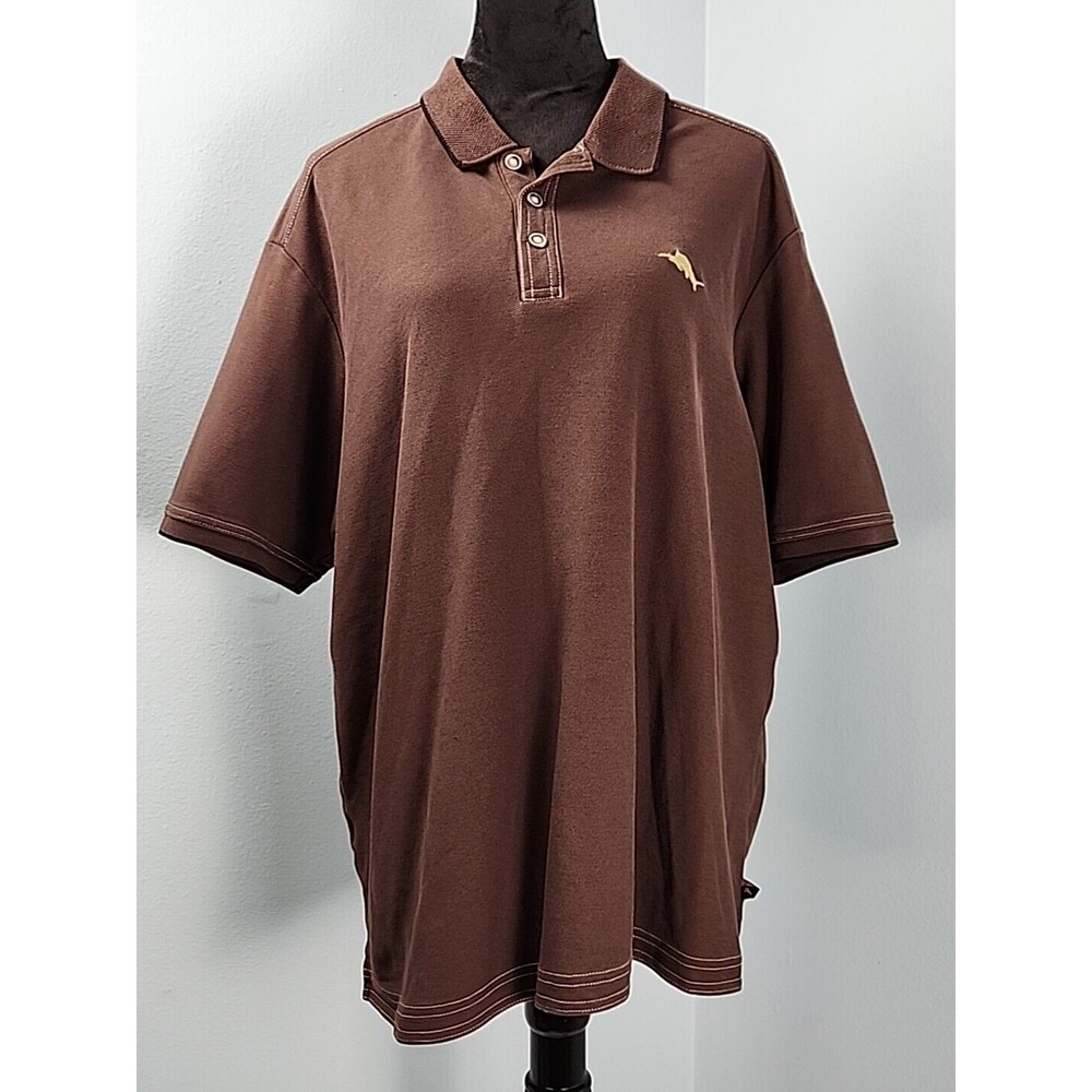 Tommy Bahama Polo Shirt Mens XLarge Brown Short Sleeves Pima Cotton Blend Golf